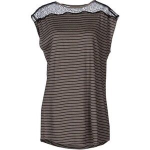 Patrizia Pepe Lace Trim Striped Cocktail Blouse Beige Sleeveless Shirt Top Blous